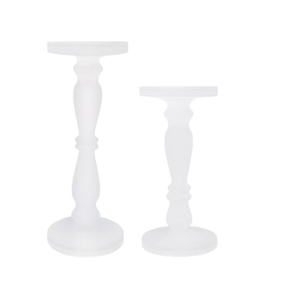 A&B Home Frosted Glass Candle Holder Set - Set of 2 Glass Pedestal Candle Holder, Decorative Pillar Candle Holder, Living Room Entryway Console Table End Table Accent Piece, White