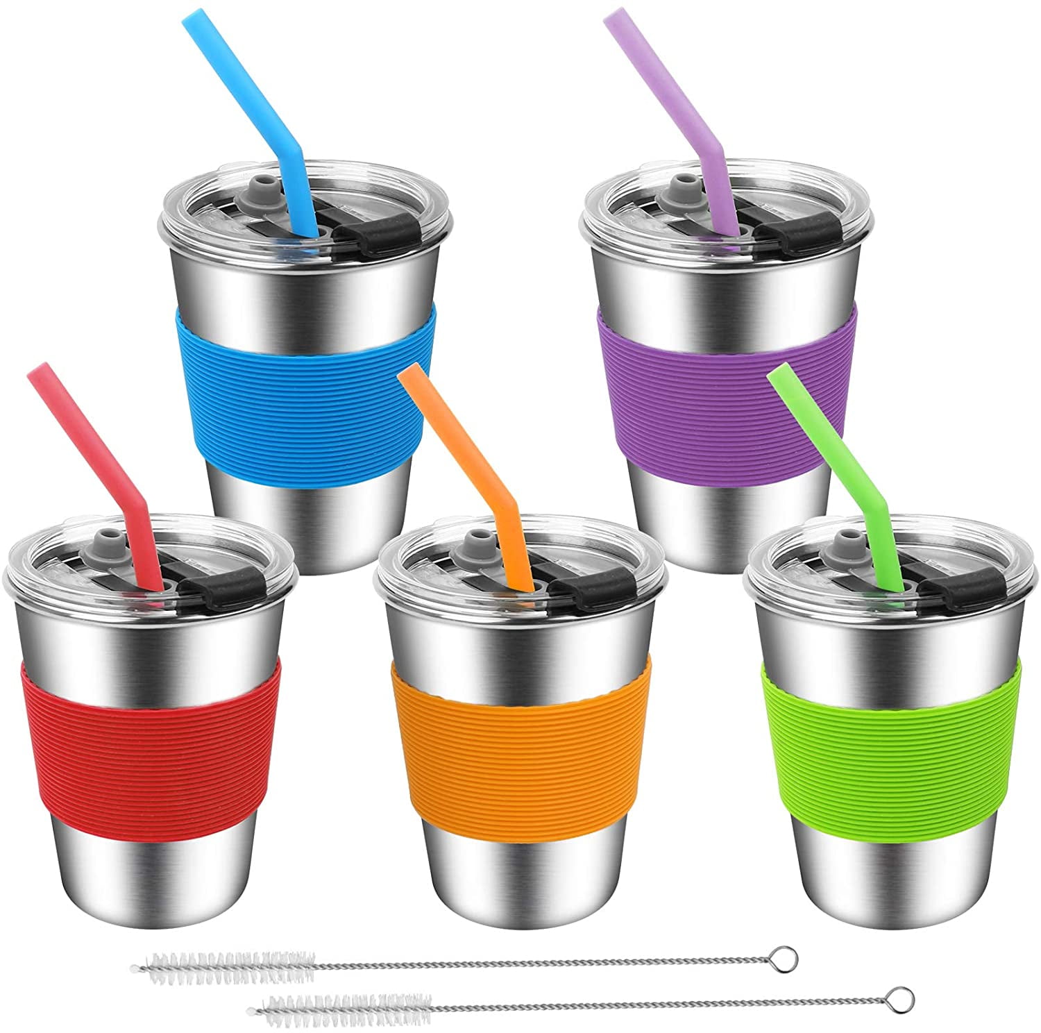 4 Pack 16oz Water Tumbler Premium Metal Cups Stackable Durable Cup for Adults Stainless Steel Cups with Straws Lids and Coasters Kids and Toddlers