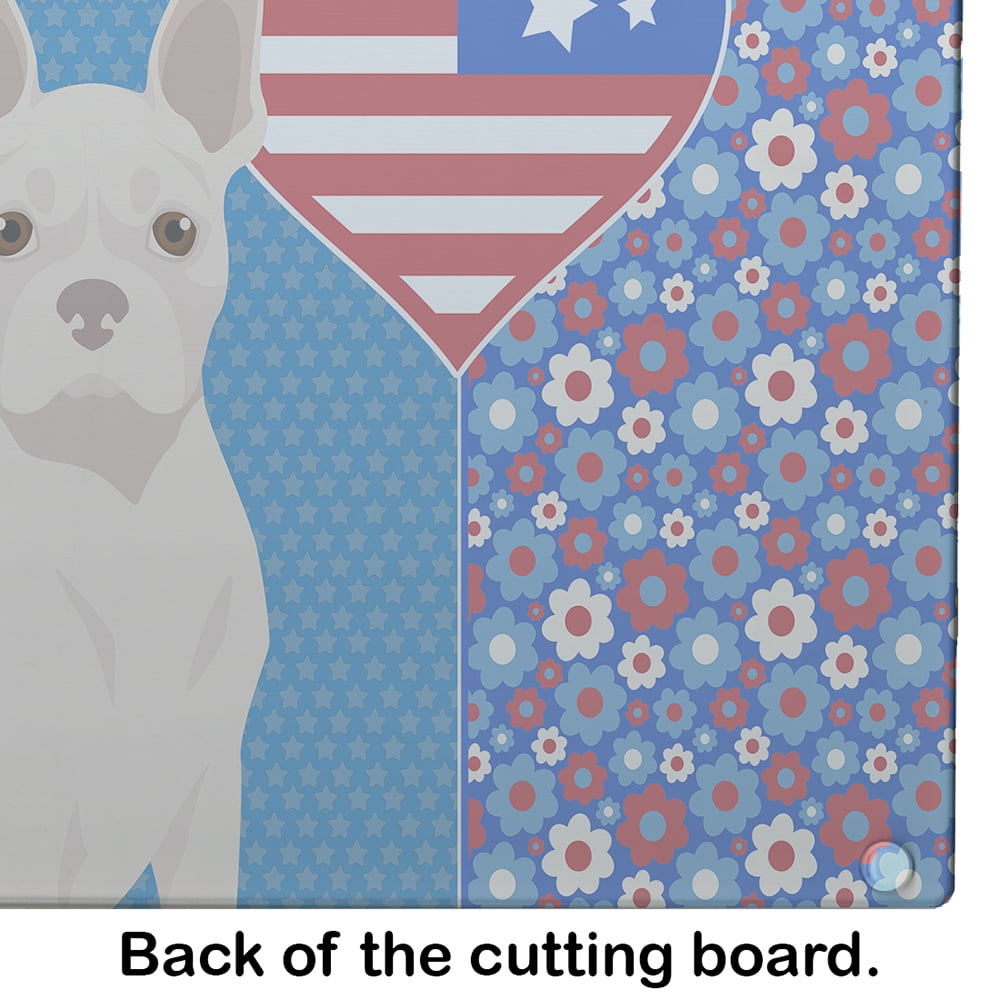 White Boston Terrier Glass Cutting Board Large 12 in x 15 in