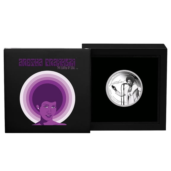 2024 Proof $1 Tuvalu Aretha Franklin 1 oz Silver Colorized OGP & COA