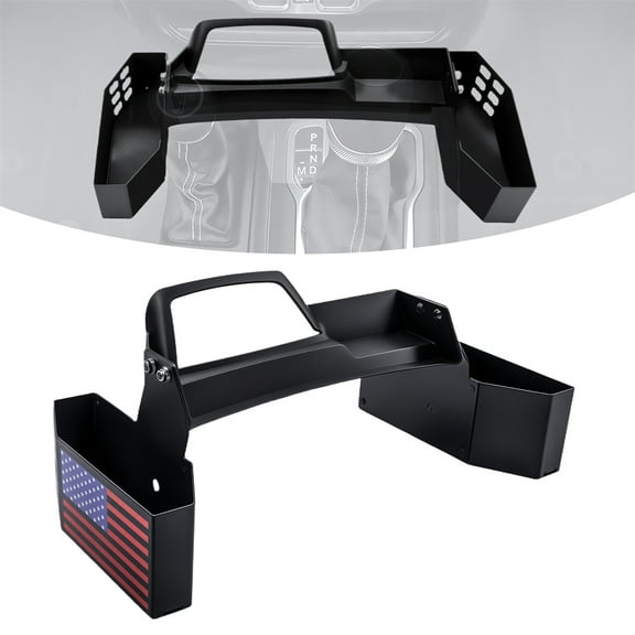 Metal Gear Shift Storage Box Center Console Hanging Box Auto Transmission Gear Tray Compatible with 2018-2024 Jeep Wrangler JL JLU Gladiator JT & 4XE5，US Flag