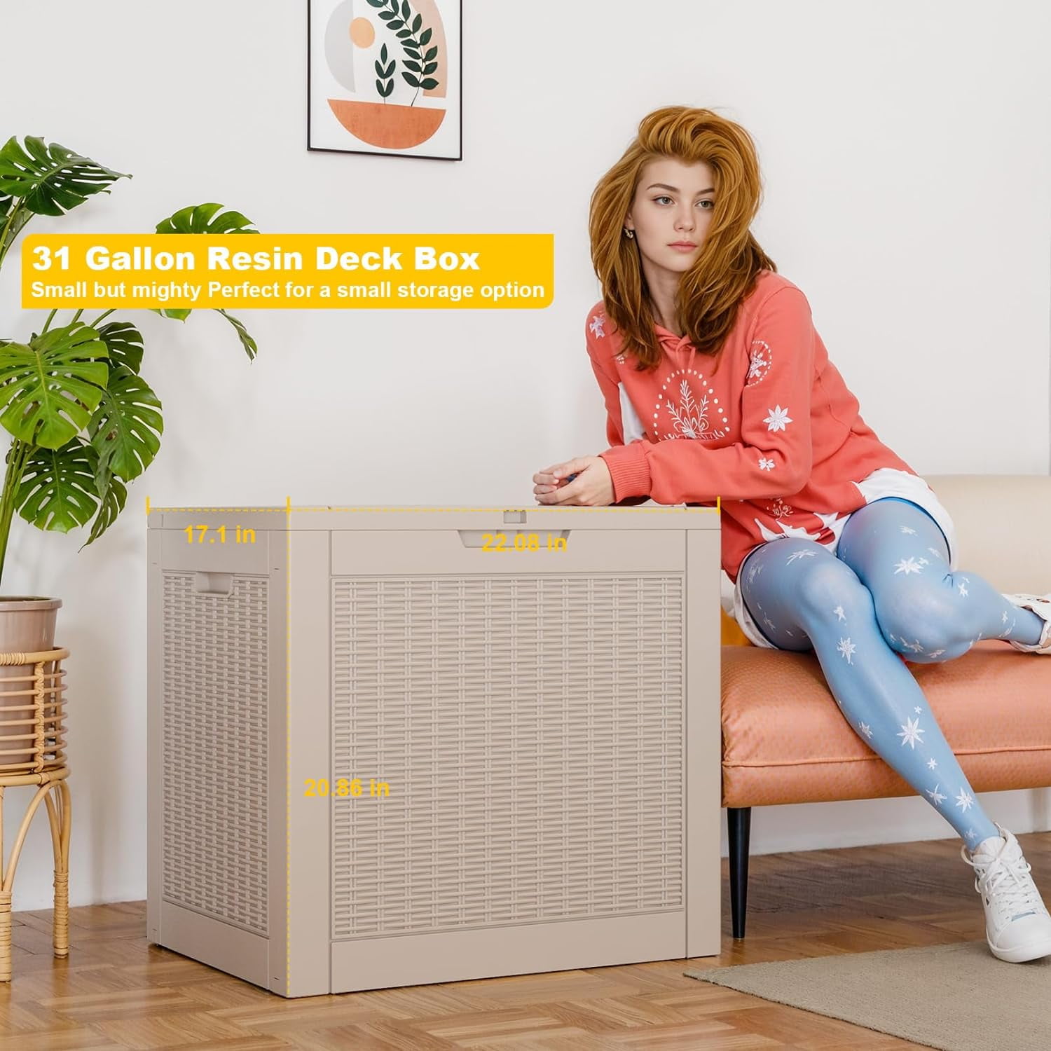 31 Gallon Waterproof Resin Deck Box for Outdoor Storage, Light Brown