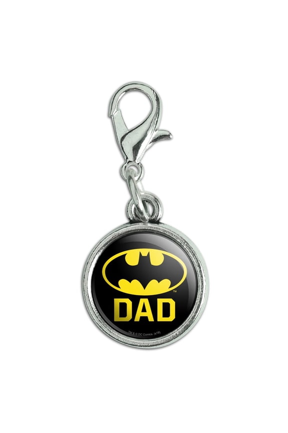 Batman Bat Dad Shield Logo Antiqued Bracelet Pendant Zipper Pull Charm with Lobster Clasp