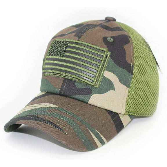 US Flag Camouflage Detachable Patch Micro Soft Mesh Baseball Hat Cap (Green Camouflage)