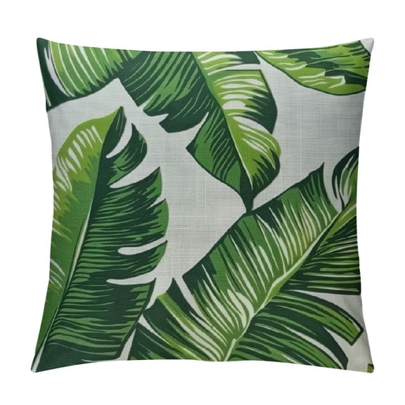 PRATYUS Tropical Palm Leaves Throw Pillow Covers Summer Green Banana Leaf Pillow Covers Modern Outdoor Tropical Pillowcase Square Cushion Cover for Bedroom Sofa Couch Home Decor 12x12in