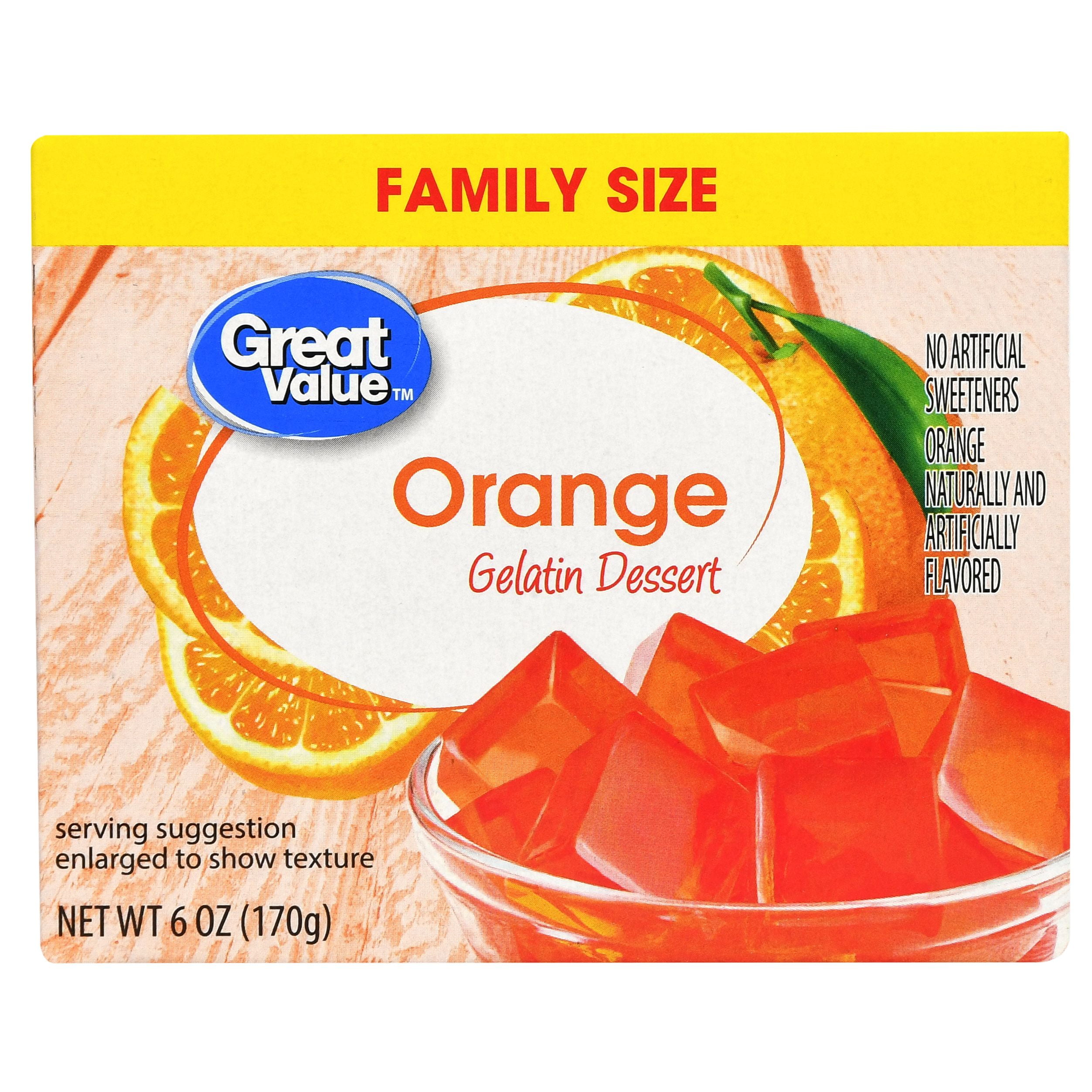 Great Value Gelatin Dessert, Family Size, Orange, 6 oz