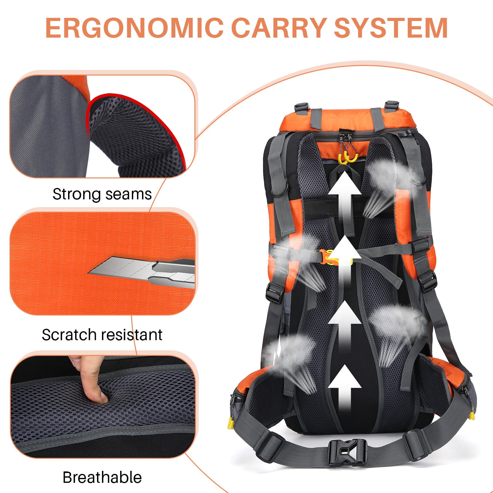 SHANNA 60L Waterproof Hiking Camping Backpack with Rain Cover Camping Rucksack Lightweight Hunting Rucksack,Orange