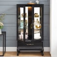 thumbnail image 4 of Jopath Display Cabinet with Glass Doors, Curio Glass Wine Cabinet with Adjustable Glass Shelves and Drawer Cabinet Sideboard With Bulb Included for Home Decor and Organization Black, 4 of 9