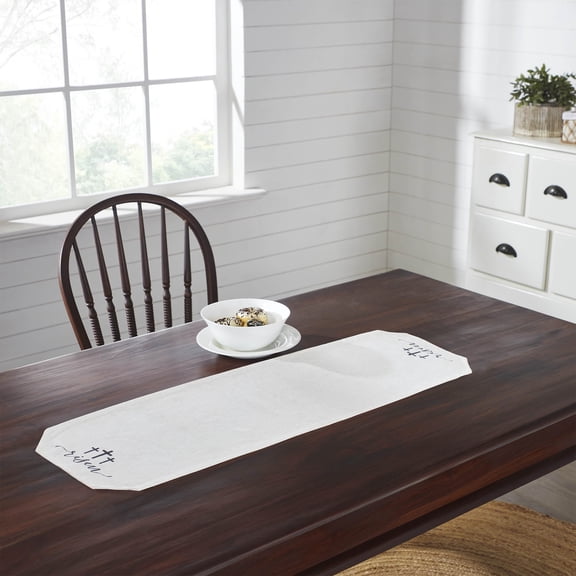 VHC Brands Farmhouse Spring Table Decor for Dining Room Kitchen Religious Easter White Tabletop Linens Risen Runner 12x48 Inches, 4 Foot Long