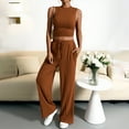 thumbnail image 5 of Women Slacks Womens Striped Wide Leg Pants Elasticated Waist Loose Sleeveless Vest Set Women Casual Pants Brown XL, 5 of 7