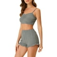 thumbnail image 4 of INSPIRE CHIC Women's Pajama Set Stretchy Knit Spaghetti Strap Runch Cami with Shorts 2 Pcs Loungewear XS Grey, 4 of 5