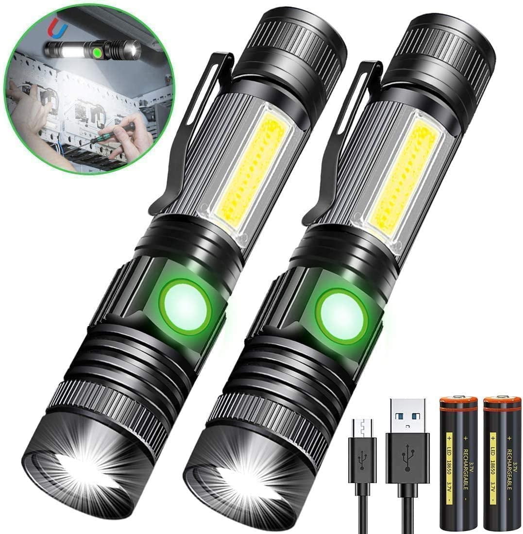 2 x Pack Solar Flashlight Multifunctional Survival Tool Magnetic Work Light 