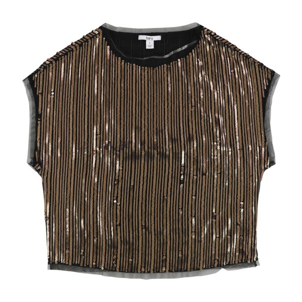 bar III blusa corta con lentejuelas para mujer, marrón, mediana