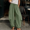 thumbnail image 6 of Women's High Waist Casual Loose Pants Drawstring Solid Side Pocket Trousers, 6 of 9