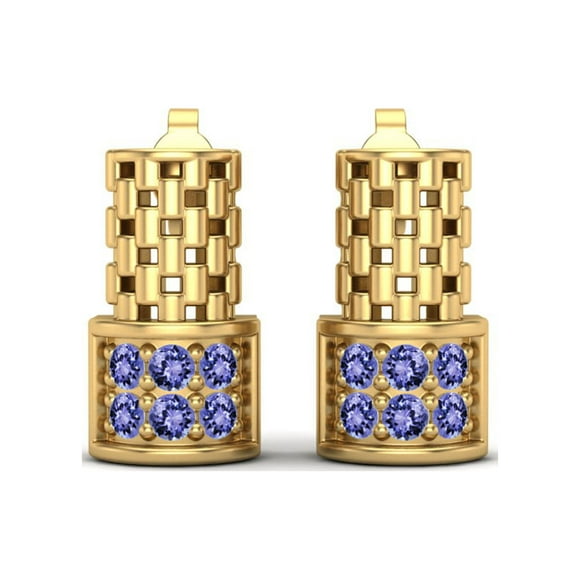 Boucles d'Oreilles Clous de Mariage en Argent Sterling 925 Vermeil Élégance Ronde Tanzanite pour Femmes
