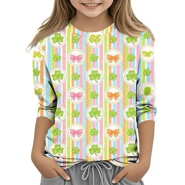 Tauxra Chandail de la Saint-Patrick pour Adultes, T-Shirt à Manches 3/4 Imprimé Col Rond, T-Shirt Graphique Trèfle Décontracté à Manches Longues pour Activités Festives