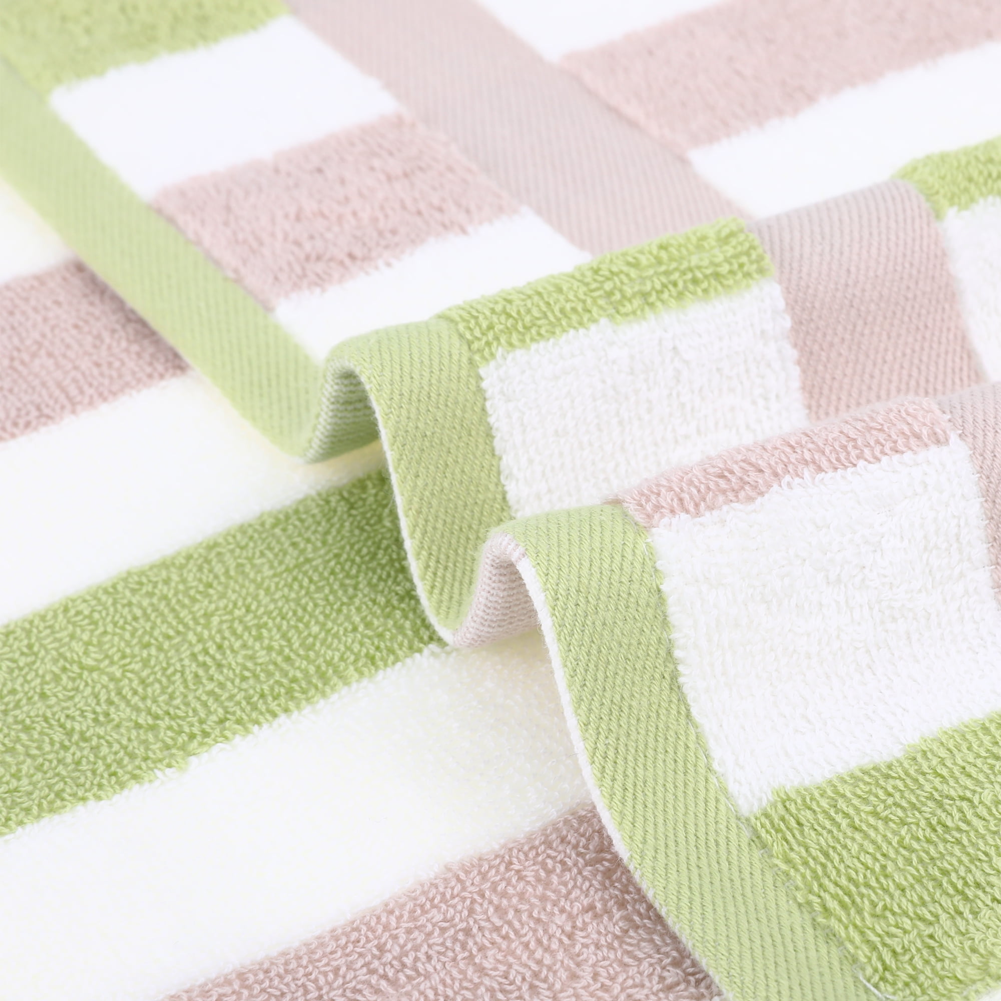 Unique Bargains Striped Cotton Absorbent Soft Hand Towel 13" x 29" Green Pack of 1