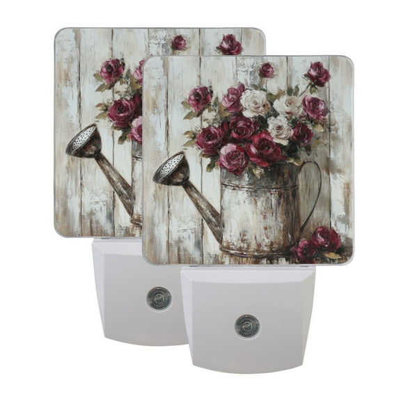 WOBOGO Burgundy Roses LED Night Light 2 Pcs Set 0.5 Watt Wall Plug in Dusk to Dawn Automatic Switch Soft White Light