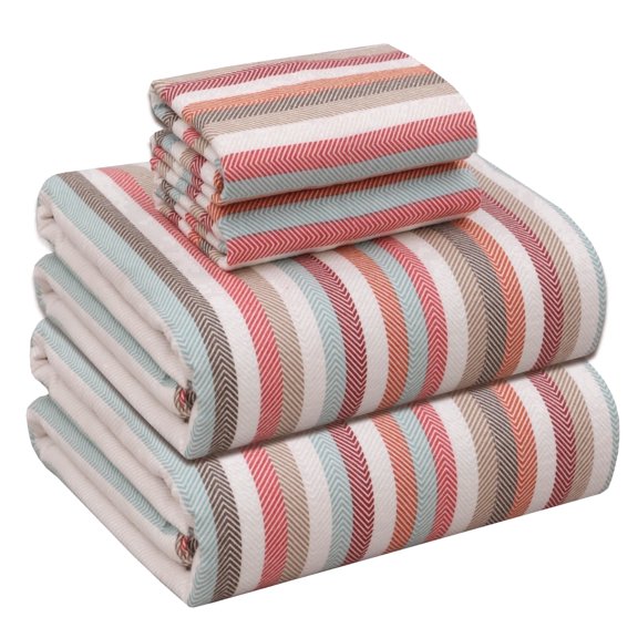 RUVANTI Flannel Sheets California King Size - 100% Cotton Brushed Cal King Bed Sheets Set - Deep Pockets 16 Inches - All Seasons Breathable & Extra Soft - Warm & Cozy, 4 Piece, Multi Chevron Stripe