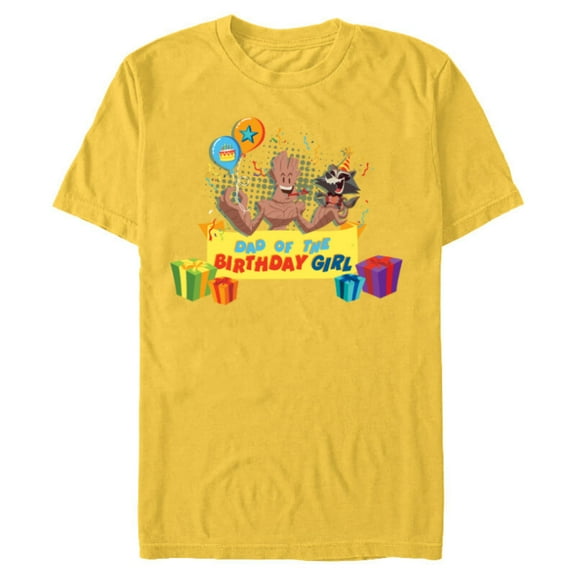 Marvel Rocket & Groot Family Party Dad of the Birthday Girl - Short Sleeve Blended T-Shirt for Adults - Customized-Yellow