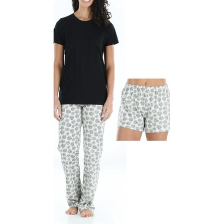 

Frankie & Johnny Women and Women s Plus Knit Pajama 3-Piece Female Tee Pant and Short Set