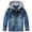 Blue, variant on Mercatoo Kids Boys Girls Ripped Hooded Denim Jacket Button Down 𝗬2K 𝗩intage Trendy Jean Coat Fall Winter Warm Outwear