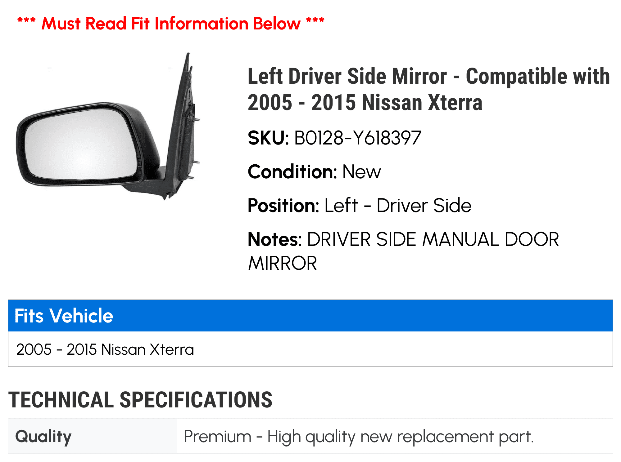 A-Premium Interior Door Handle For Nissan Pathfinder 2005-2009 - Front/Rear Left Driver Side, Black With Chrome