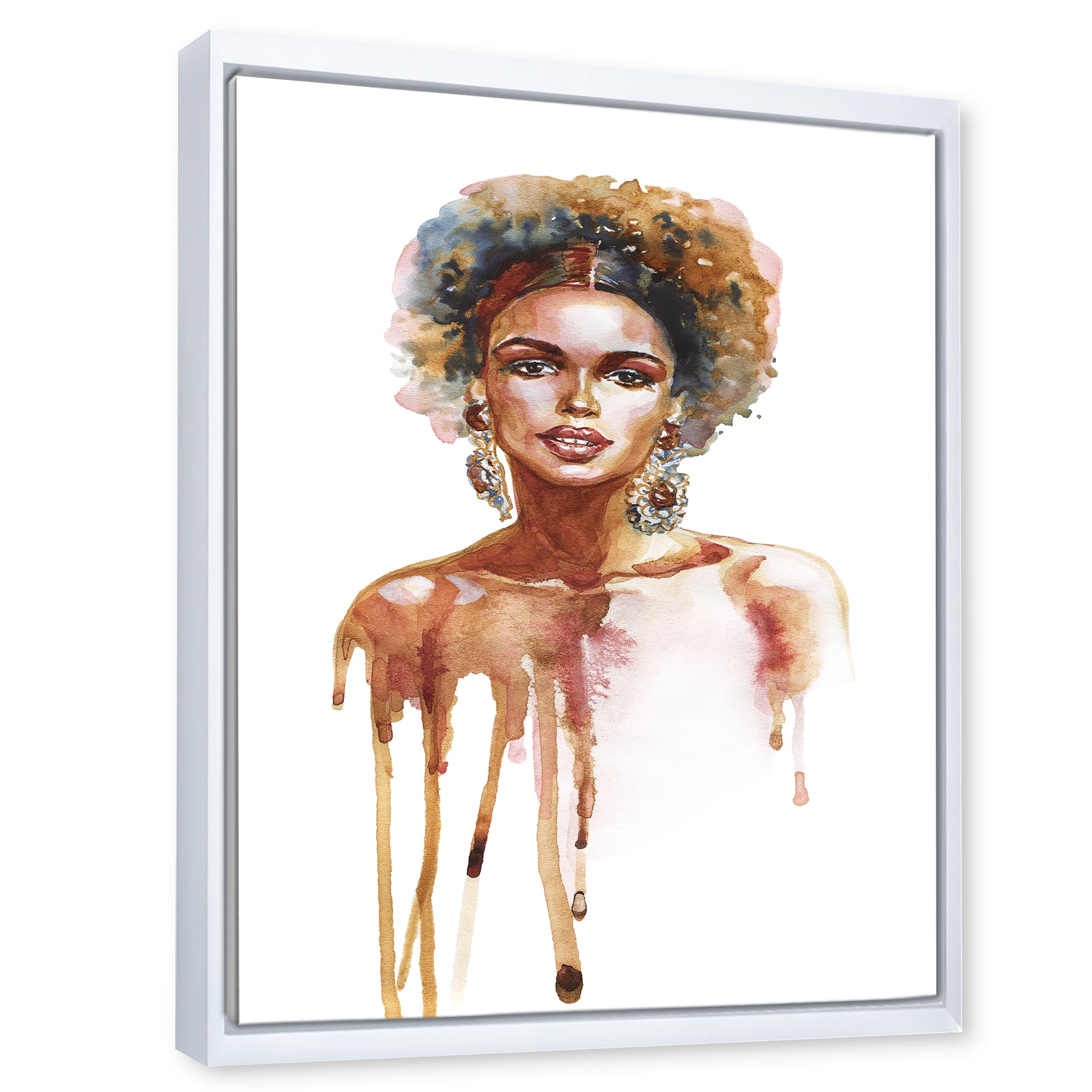 Designart 'Portrait of Afro American Woman XIII' Modern Framed Canvas Wall Art Print