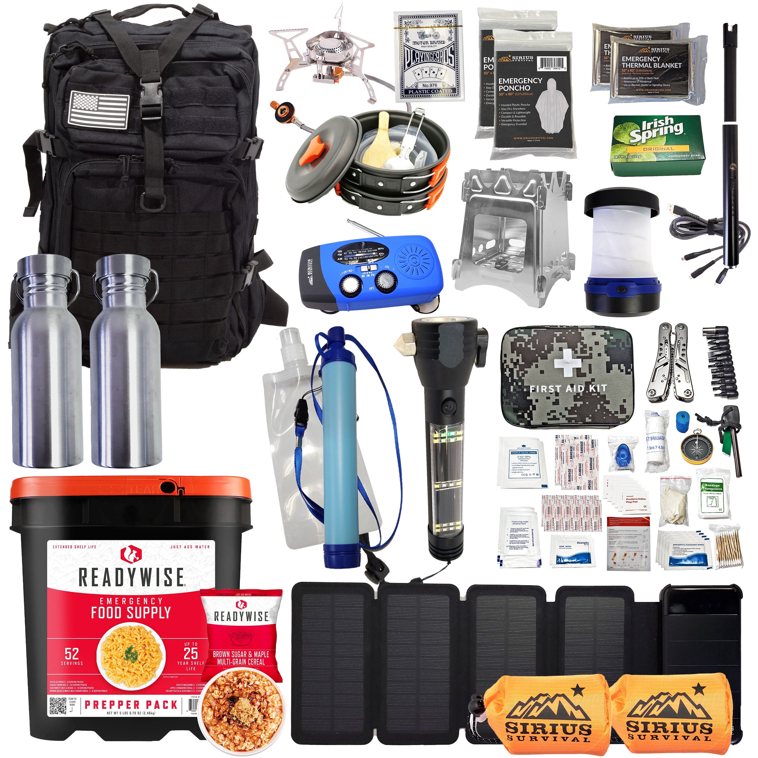 Family Comfort 72 Emergency Survival Kit/Backpack – 72 Hour for 2 People – Disaster Preparedness – Delicious ReadyWise Food, Gear, Lighting, First Aid, Tools & More - Black
