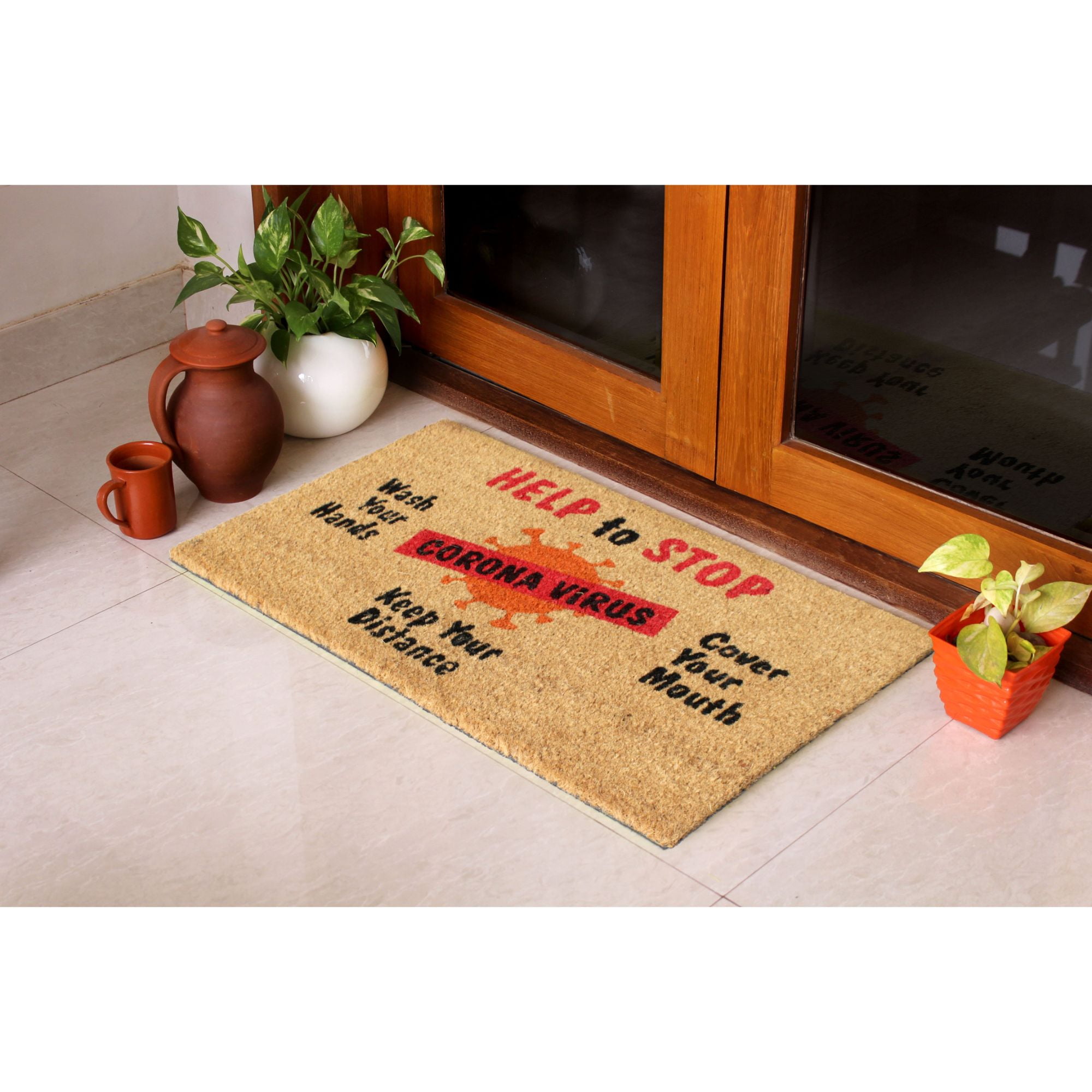 RugSmith Multi Machine Tufted Help to Stop Corona Virus Doormat, 18" x 30"