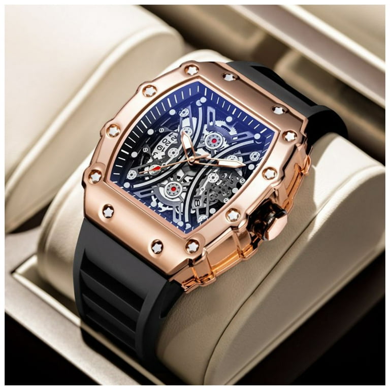 Men s Watch Black Easy Reader Barrel shaped Wrist Watch with 2 Styles for Valentine s Day Christmas Gift 808 Rose Gold