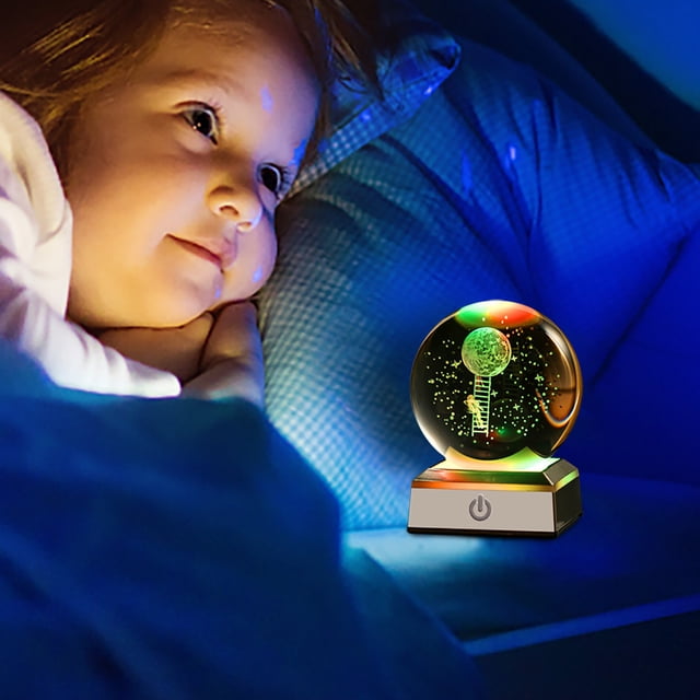 Xihbxyly Luz Nocturna de Bola de Cristal, Pantalla Led de 7 Colores, Esfera de Vidrio Grabada con Láser, Base de Madera, Alimentación Por Usb, Luz Suave para Dormitorio, Sala de Estar y Oficina, Tama