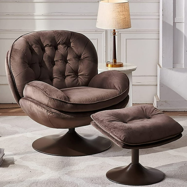 Velvet Swivel Accent Chair with Ottoman Set Lounge Chair with