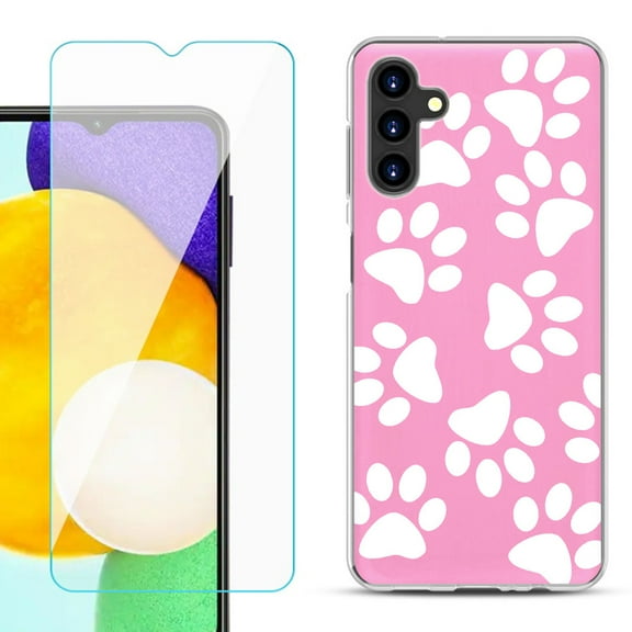 Slim-Fit TPU Fashion Phone Case for Samsung Galaxy A13 5G, with Tempered Glass Screen Protector, by OneToughShield ® - Pet Paw/ Pink
