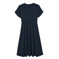 thumbnail image 5 of UoCefik Women's Summer Short Sleeve Maxi Dress 2025 Casual Crewneck Pleated A Line Flowy Long Dresses with Pockets Navy XL, 5 of 6