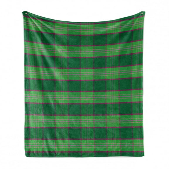 Abstract Soft Flannel Fleece Throw Blanket, Tartan Inspired Pattern of Diagonal Streaks, Cozy Plush for Indoor and Outdoor Use, 50" x 70", Green Dark Magenta, by Ambesonne
