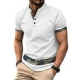 thumbnail image 4 of POTETI Mens Polo Shirt Short Sleeve Casual Collared Shirts Waffle Loose Solid Patchwork Tops, 4 of 4