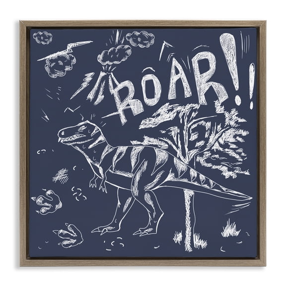 Stupell Industries Contemporary Sketchy Roar Dinosaur Brown Floating Frame Canvas Art, 18 x 18, by HUE and MI and Sangita