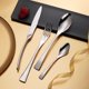 thumbnail image 2 of Juego de cubiertos de plata pulida con espejo de 4 piezas, cuchillo de cena de acero inoxidable, tenedor, tenedor para ensalada, cuchara de postre, juegos de utensilios negros TUNC Sencillez, 2 of 5