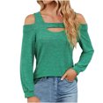 thumbnail image 2 of AXXD Womens Sweatshirts Trendy Green Basic Summer 2024 Casual Solid Color Off-shoulder Patchwork Long-sleeved Loose T-shirt Top, 2 of 9