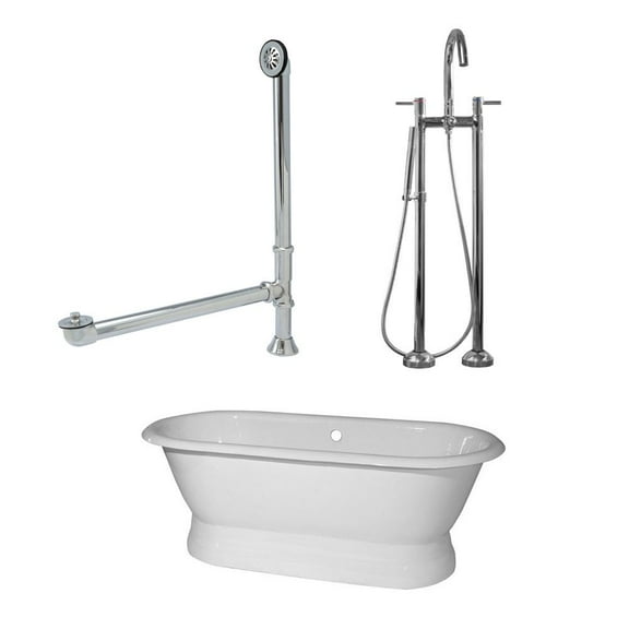 Laurent 60 Inch Cast Iron Double Ended Pedestal Tub Package - White / Chrome Fixtures