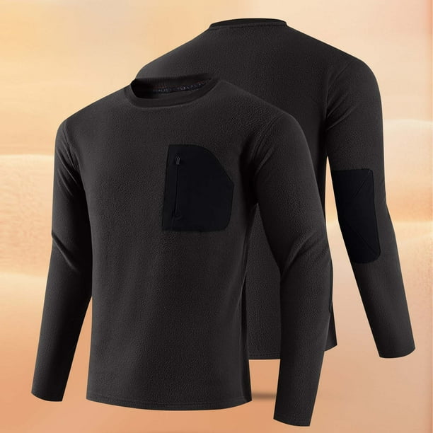 Blusas y camisas de manga larga con cuello redondo para hombre, estilo casual, a la moda, de color liso, para correr, fitness, con cremallera elástica alta, bolsillo, manga larga, cuello redondo, para