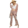 POL Women's Free Breeze Lightweight Festival Sweater Pom-Pom Stripe Down-Natural Palm-large