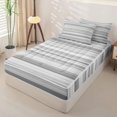 thumbnail image 3 of Castle Fairy Geometric Horizontal Stripe Zipper Twin Comforter Sets with Fitted Sheet and 2 Pillowcases,Mid Century Thin Line Zipper Bedding Set,Gray Silver White,Reversible, 3 of 7