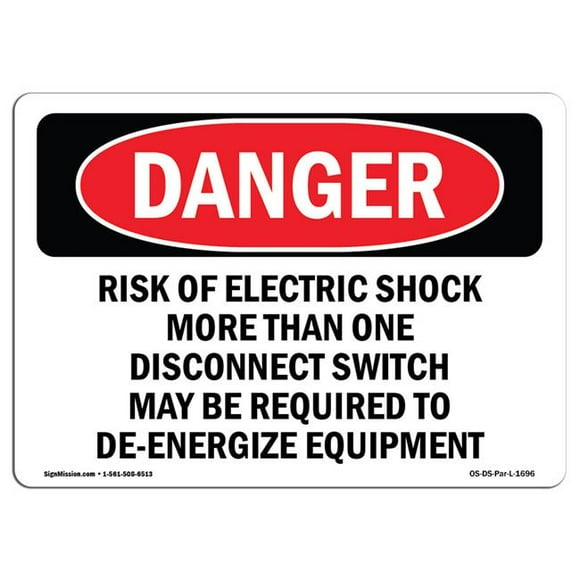 SignMission OS-DS-D-35-L-1696-10PK OSHA Danger Sign - Risk Of Electric Shock More Than One