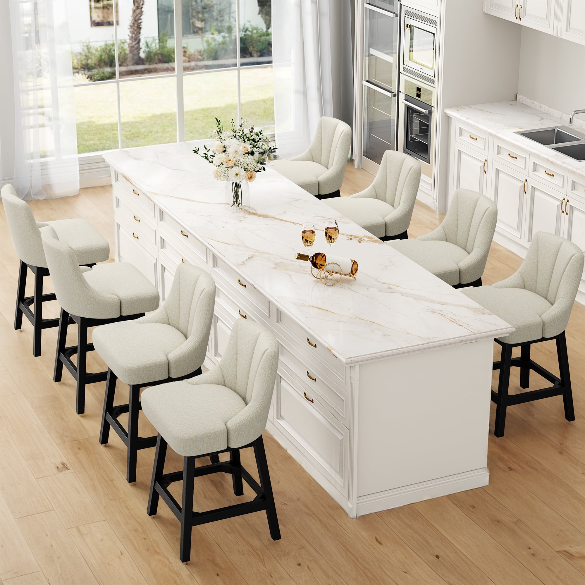 LainTene 26" Swivel Bar Stools with Backs, 26" Counter Height Bar Stools, Extra Upholstered Counter Barstools with Square Solid Wood Legs for Kitchen Island, Dining Room