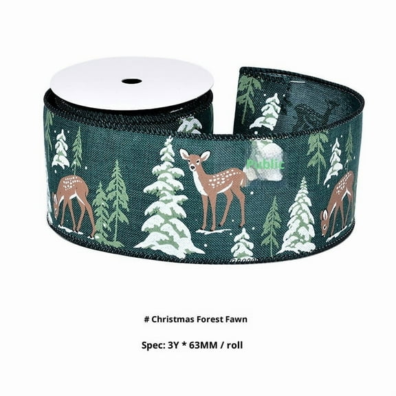 Christmas Ribbon 6.3cm x 3 Yards for Christmas Home Decor Tree Topper Bow Gift Wrapping DIY Crafts Garland (Little Deer in the Christmas Forest)