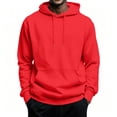 thumbnail image 2 of Mens Solid Fleece Pullover Hoodie, Drawstring Long Sleeve Sweatshirt, Athletic Kangaroo Pocket Casual Top Red 2XL, 2 of 7