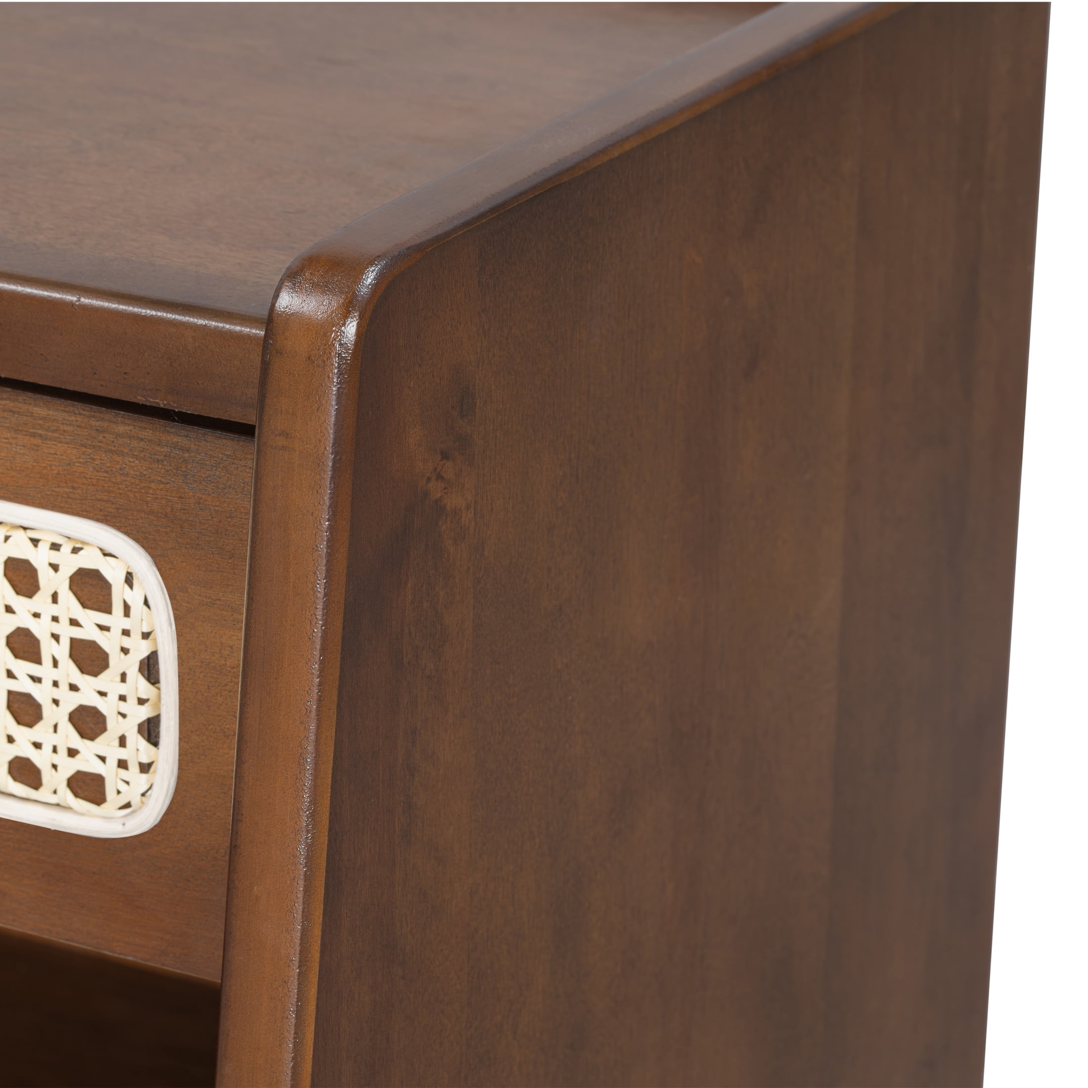Christopher Knight Home 18.9"W Modern Nightstand, Bedside Table with Rattan Accent Drawer, Walnut