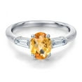 thumbnail image 3 of Gem Stone King 1.55 Ct Oval Checkerboard Yellow Citrine G/H Lab Grown Diamond 925 Sterling Silver Ring, 3 of 6